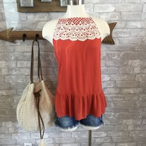 swing tank, tie back tassels and crochet detail